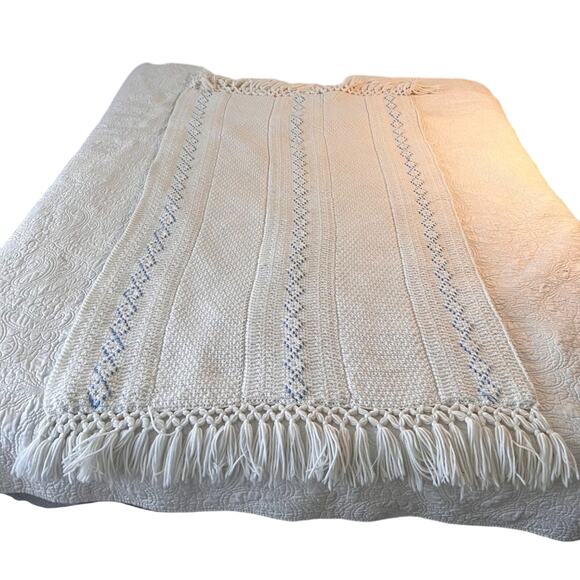 Vintage Granny Popcorn Crochet Throw Blanket Shawl Fringe Hand-made - Picture 6 of 6